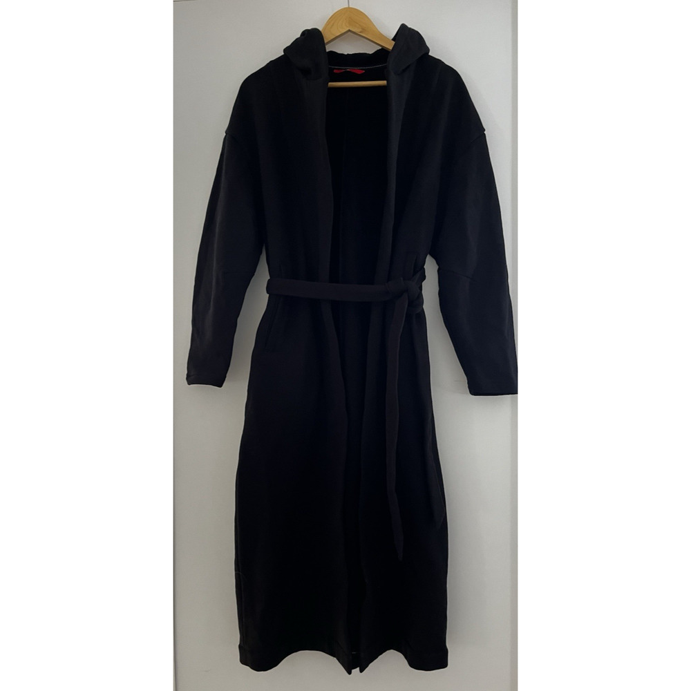 American Giant Womens Fleece Long Coat XS/S Black Midweight Cotton Hooded Comfy